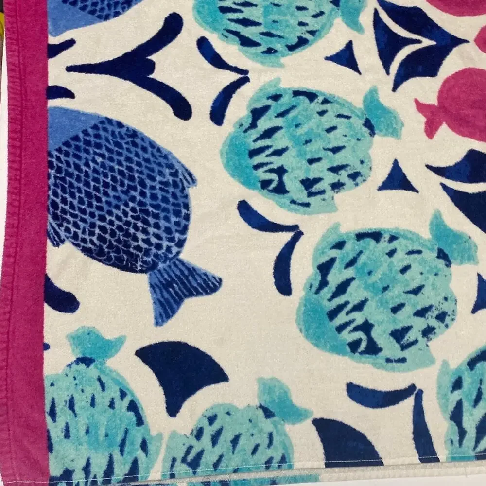 Vintage Tropical Fish Large Beach Towel Bright Retro 90s Beach Summer Ocean Sea